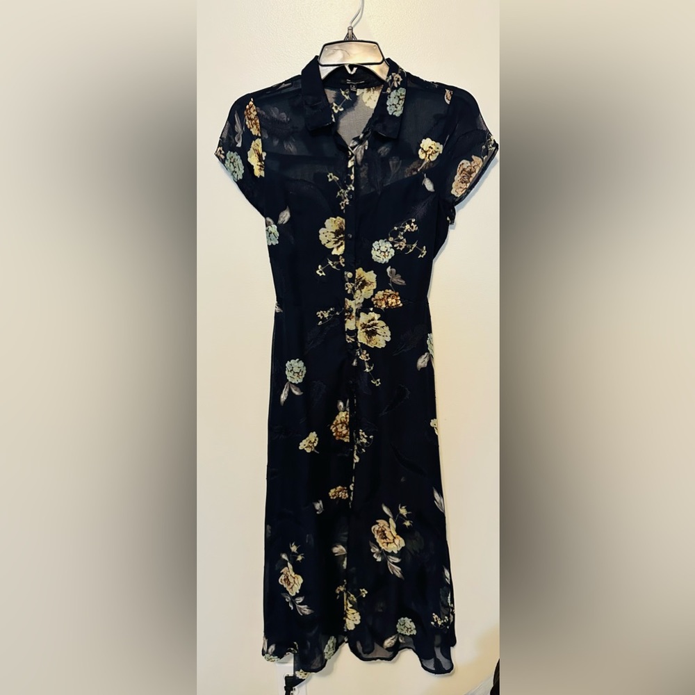 The Clothing Company Dark Navy Floral Semi Sheer Dress - S
